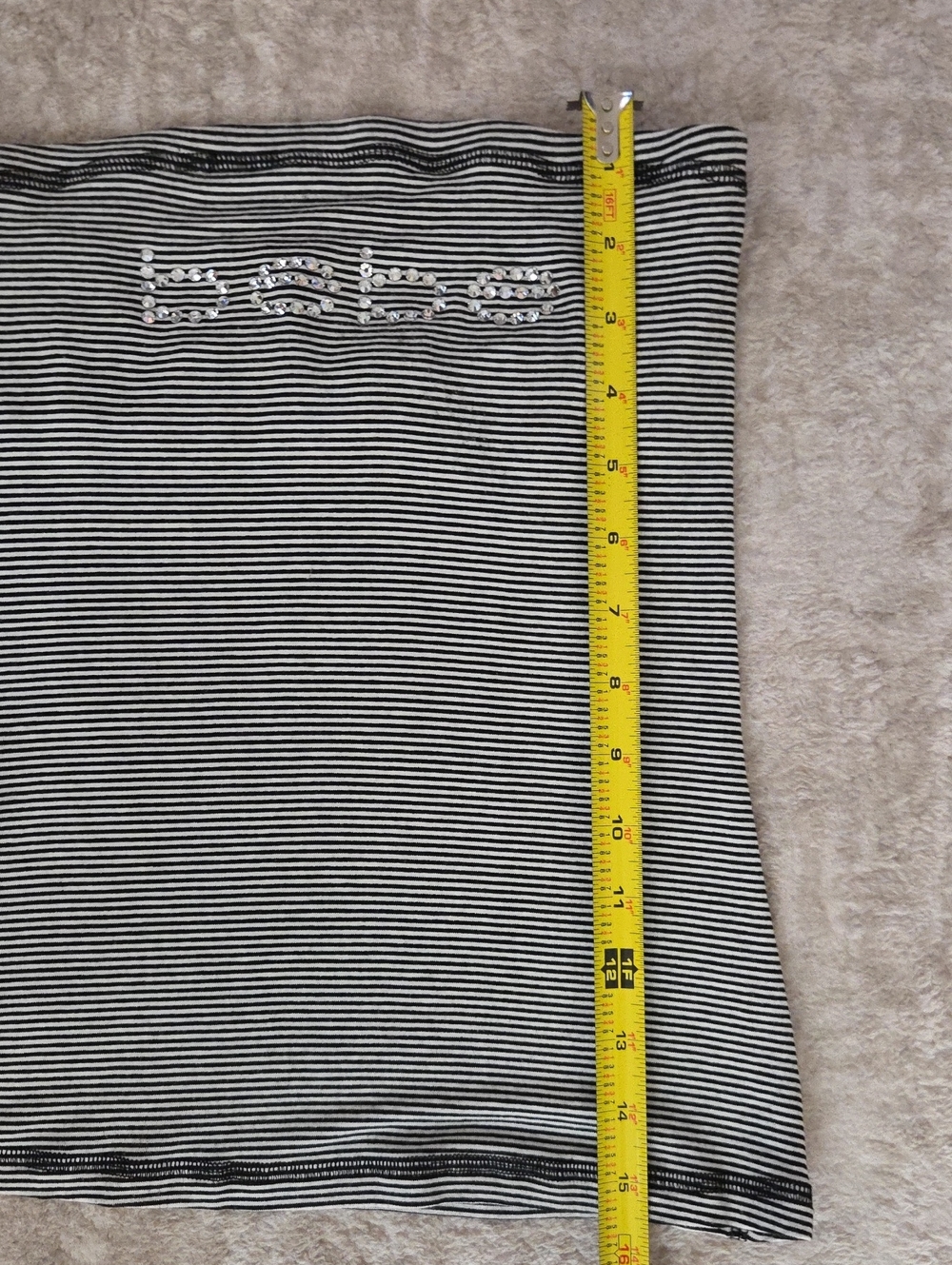 Y2k vintage authentic Bebe Logo Black and White Striped Rhinestone Tube Top - Picture 6 of 7